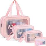 Salepush Leather Cosmetic Pouch, Make Up Bag For Home & Travel, Toiletry Bag For Cosmetics, Brushes, Accessories Set Of 4 Wash