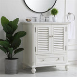 Elegant Decor Rhodes 30 Single Marble Top Bathroom Vanity In Antique White