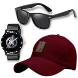 Rytoria Combo Pack Of 3 MenS Accessories Stylish Analog Dial Watch, Sport Baseball Cap & Aviator Sunglasses For Boys & Men Cas