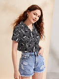 Toplot Women'S Casual Printed Crop Shirt With Half Sleeve Pack Of 2 (Combo-5059-Blk-Rou-L),Black-Round,,B0CFTXVWK6
