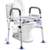Raised Toilet Seat with Handles, Raised Toilet Seat for Seniors with Adjustable Height & Width. Cozy Padded 500lb Handicap Eleva
