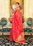Greciilooks Women Jacquard Cotton Silk Casual Regular Fit Saree (Orange)