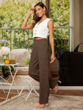 Toplot Womens High-Waisted Trousers | Tailored Wide-Leg Pants | Casual & Formal Wear | Chic And Elegant Look (Women-Trouser-5230-Dark Beige-36),Dark Beige,36,B0DWMN7PGR