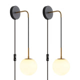 KUZZULL Plug in Wall Sconces Set of 2 Black and Brass Gold Wall Sconces Set of Two Plug in Hanging Wall Lamp with Plug in Cord w