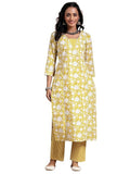 Libas Women Pure Cotton Printed Kurta Set (278960R, Yellow, Large