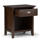 Simplihome Acadian 24 Inches Wide Night Stand, Bedside Table, Brunette Brown Solid Wood, Rectangle, With Storage, 1 Drawer And 1
