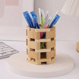 BESTOTTAM Bamboo Polygonal Hollow Pen Holder, Multifunctional Desktop Organiser for Pens, Pencils, Crayons, Home Office Storage,