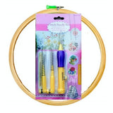 S S Mart Yellow Colour Embroidery Punch Needle Pen Set With 8Inch Wooden Hoop For Embroidery, 3 Sizes Of The Needle, Felting Cr