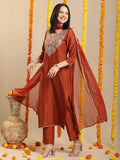 Gosriki Women'S Rayon Viscose Embroidered Straight Kurta With Pant & Dupatta (Galpatiyo Mustard-Vks03-Gs_Xxl_Mustard_Xx-Large),Mustard,2,B0F491BXYV