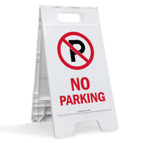 SmartSign 25 x 12 inch No Parkingwith Symbol Two-Sided Folding Floor Sign, Digitally Printed Plastic, Red, Black & White