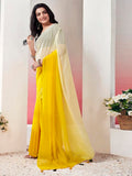 Satrani Womens Georgette Dyed Padding Ready To Wear Saree With Unstitched Blouse Piece (4Rs103N_Turmeric & Off White6)