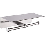 Double Toilet Paper Holder with Shelf Brushed Nickel, APLusee SUS 304 Stainless Steel Contemporary Tissue Roll Holder Mobile Pho