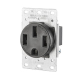 Leviton 279-S00 50 Amp, 125/250V, Nema 14-50R, 3P, 4W, Flush Mounting Receptacle, Straight Blade, Industrial Grade, Grounding, Side Wired, Steel Strap, Black