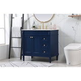 Elegant Decor Indoor Modern Under Sink Bathroom Fixtures Storage Organizer Cabinet 36 Inch Single Bathroom Vanity - Blue