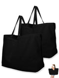 Extra Large Canvas Tote Bag - Big Largest Reusable Grocery,Black/Black,(pack of 2)