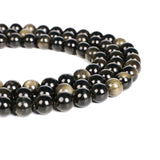 Malahill Gemstone Beads for Jewelry Making, Sold per Bag 5 Strands Inside, Golden Obsidian 10mm
