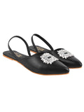 Shoetopia Embellished Front Studded Buckle Black Mules For Women & Girls /Uk3,Black,3,B0BYP75YF9