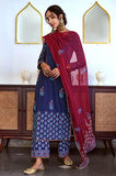 Anni Designer Women'S Rayon Blend Straight Printed Kurta With Pant & Dupatta (Masumi Blue_Xl_Blue_X-Large),Blue,XL,,,