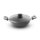 VAYA Hautechef Kadai with Glass Lid 16cm, Has Non Stick Coating, 3Layer ILAG Swiss Coating, PFOAFree, Induction Friendly, with