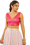 Soch Womens Fuchsia Tussar V-Neck Back-Open Sleeveless Blouse