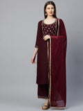 Gosriki Women'S Cotton Straight Kurta With Palazzo & Dupatta (Kpzd-Cot-10127-Maroon_Xl-Go_Maroon_X-Large),Maroon,,B09PDT29GH