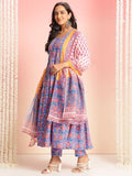 Gosriki Women'S Rayon Viscose Printed Anarkali Kurta With Pant & Dupatta (Mytee Multi-Vks01-Gs_L_Multicolor_Large),Multicolour,,B0DT75KRTT