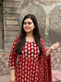 Anni Designer Women'S Rayon Blend Printed Straight Kurta With Pant & Dupatta (Mau Red_S_Red_Small),Red,S,,,