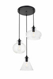 Living District Destry 3-Light Metal Pendant In Black And Clear