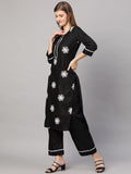 Anni Designer Women'S Cotton Blend Kurta With Palazzo & Dupatta (Saadgi_Black_Small),Black,S,,,