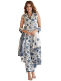 Anni Designer Women'S Cotton Blend Printed Straight Kurta With Pant & Dupatta (Root White_Xxl_White_Xx-Large),White,2XL