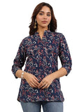 Libas Women'S Cotton Printed Straight Kurti (29639_Blue_M)
