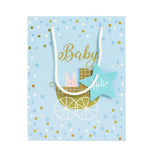Blue Baby Gift Bags Set of 3 Medium Size Paper Bags for Baby Shower, Boy Gifts Rope Handle