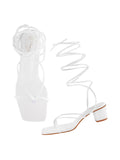 Women'S Strappy Lace-Up Gladiator Heels White Block Heel Sandals Toe Ring Open Toe ||Square Front Dress Stylish & Comfortable For Casual Or Semi-Formal Party Eu39,White,6,B0DDJKV3LY