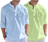 Bellstone Men'S Cotton Blend Solid Regular Dress Shirt (Kurta800_Combo_Sky Blue_Light Green_M
