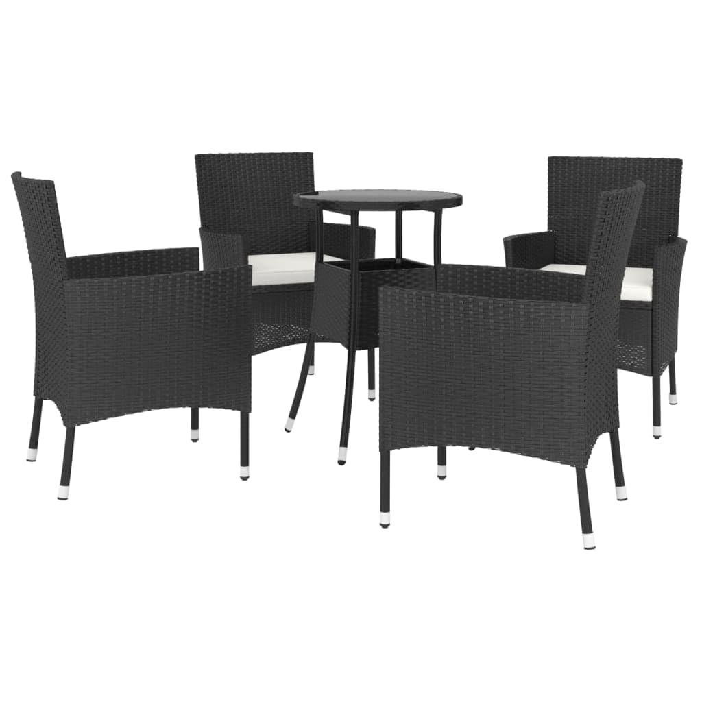Vidaxl 5-Piece Black Poly Rattan Patio Bistro Set With Cushions – Modern Outdoor Furniture For Garden, Patio, Deck And Lounge Areas