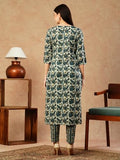 Gosriki Women'S Cotton Blend Straight Printed Kurta With Pant (Droom Green-Gs_Xxl_Green_Xx-Large),Green,2,B0CTCLTHB8