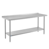 ROCKPOINT SS 304 Top All Stainless Steel Table for Prep & Work with Backsplash 24x72 Inches, NSF Commercial Kitchen Heavy Duty T