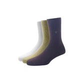 Louis Philippe Cotton Full Length MenS Plain Pattern Socks (Pack Of 3) White, Beige & Brown