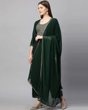 Anni Designer Women'S Ruby Cotton Solid Straight Kurti With Palazzos & Dupatta Set (Label Green-Nwst_L_Dark Green_Large),Dark Green,L,Cotton Blend,Regular,