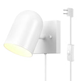 GLOBE Electric 65000146 1-Light Plug-in or Hardwire Wall Sconce, Matte White, 6ft White Braided Fabric Cord, in-Line Rocker Swit