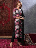 Anni Designer Women'S Rayon Blend Straight Printed Kurta With Pant & Dupatta (Poona Black-Vks01_Xl_Black_X-Large),Black,XL,Rayon Blend,Regular,