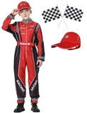 Treyrea Race Car Driver Costume Boys Racer Jumpsuit With Car Cap Kids Dress Up for Halloween (Red and Black, L(for height 54 -57
