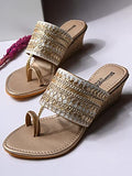 Shoetopia Women'S Flat Kolhapuris,Golden,6,B0BSCBTH49