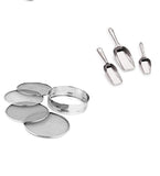 SBA PRIME Stainless Steel Flour Sifter with 4 Mesh Screens & 3Piece Food Scoop Set | Fine Mesh Sieve for Flour, Sugar, Spices &