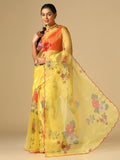 Satrani Womens Knit Organza Saree (2648S5162N_Yellow)