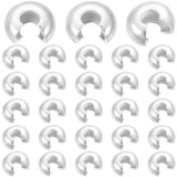 Beebeecraft 1 Box 300Pcs Open Crimp Beads 925 Sterling Silver Plated Half Round Bead Crimper 4x3mm Crimping Beads Knot Covers En