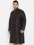 Vastramay Plus Men'S Black Silk Blend Kurta (Vplusmk001Bl_48),Black,4XL,Silk Blend,a-line,kurta