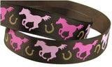 Grosgrain Fabric Ribbon Cowgirl Set for Gift Wrapping, Hair Bows, Crafts - 7/8 Pink Horse Shoe-Brown (10yd-(2x5yd))