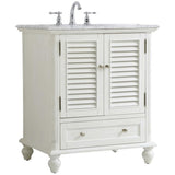 Elegant Decor Rhodes 30 Single Marble Top Bathroom Vanity In Antique White