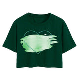 Toplot Heart Printed Round Neck Crop Top For Women (Big-Heart-Top-5201-Olive-L),Green,,B0DCTGKSS3
